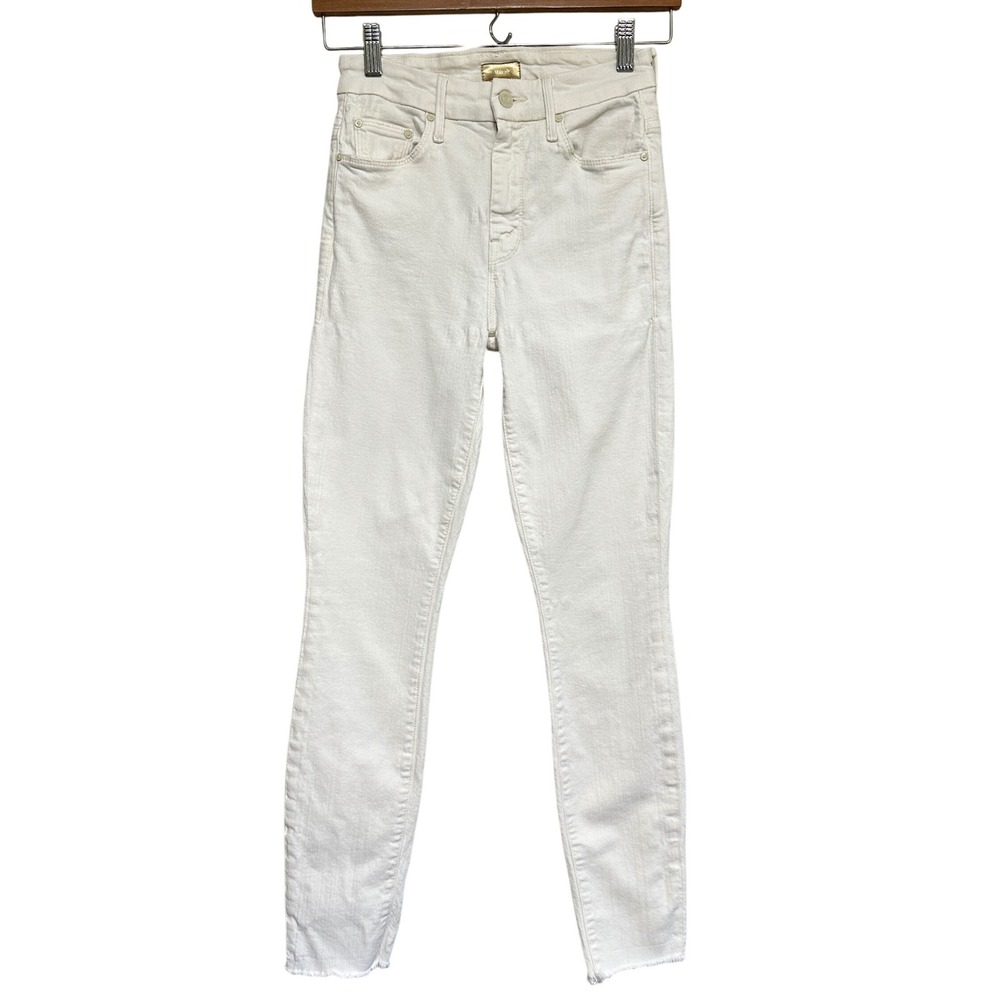 MOTHER High Waisted Looker Ankle Fray Jeans Womens 25 Whipping The Cream Stretch